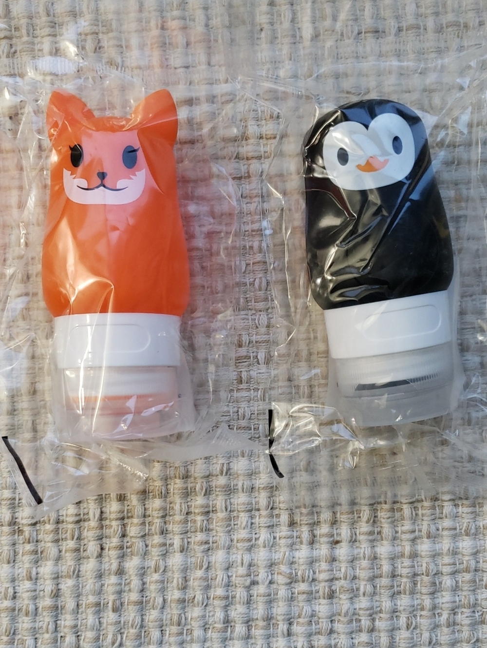 Cute Fox and Penguin Travel Bottles - Orange & Black